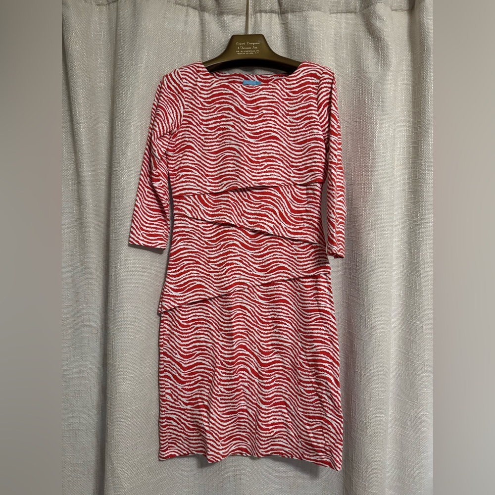 J. McLaughlin Red and White Long Sleeve Dress - Picture 2 of 4
